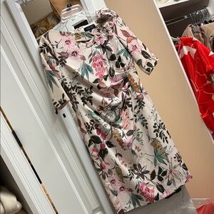 Teri Jon Floral Midi Dress in Pink and Green